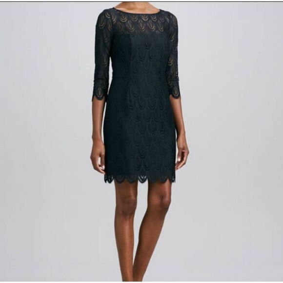 Lilly Pulitzer Hera true navy two tone feather Lace Dress sz 0 - Picture 1 of 6